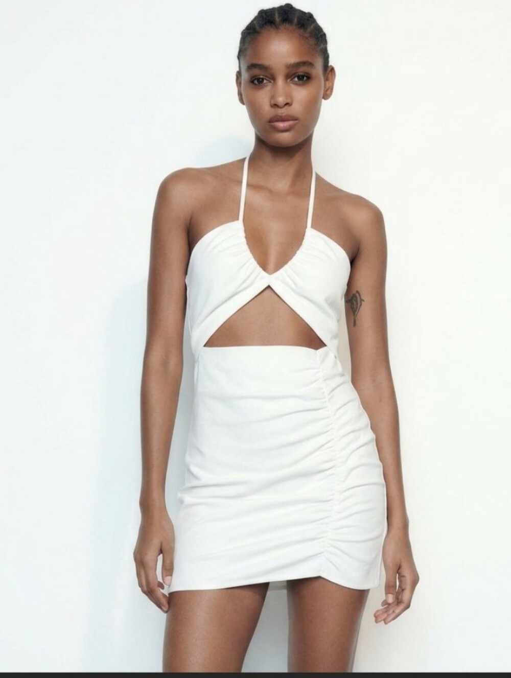ZARA White Cut-Out Ruched Halter Mini Summer Dress